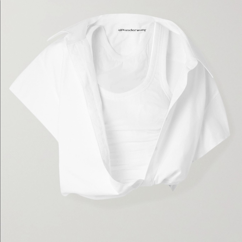 Alexander Wang Cropped Layered Jersey Blouse